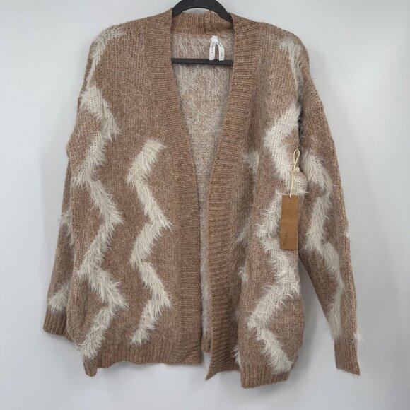Dreamers neutral open cardigan tan white eyelash mohair look sweater woman’s siz - Picture 6 of 9